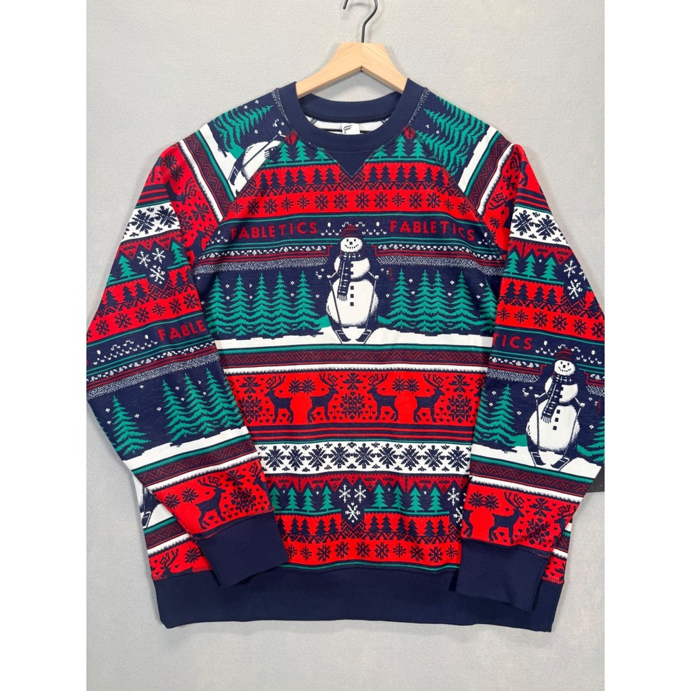 Fabletics Mens Ugly Christmas Sweater Snowman Reindeer Fair Isle Sweatshirt NEW